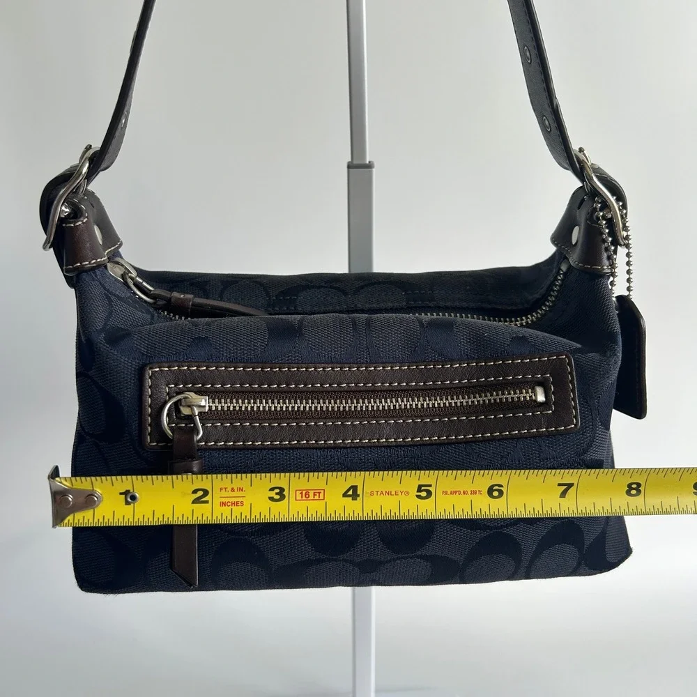 Coach Signature Demi Navy Jacquard Leather Shoulder Bag 6044 Excellent